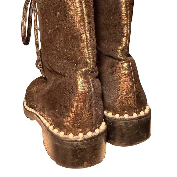 Stuart Weitzman Allie Pearl Combat Boots Metallic Suede Lug Sole 8.5B EU 39 - Picture 5 of 9